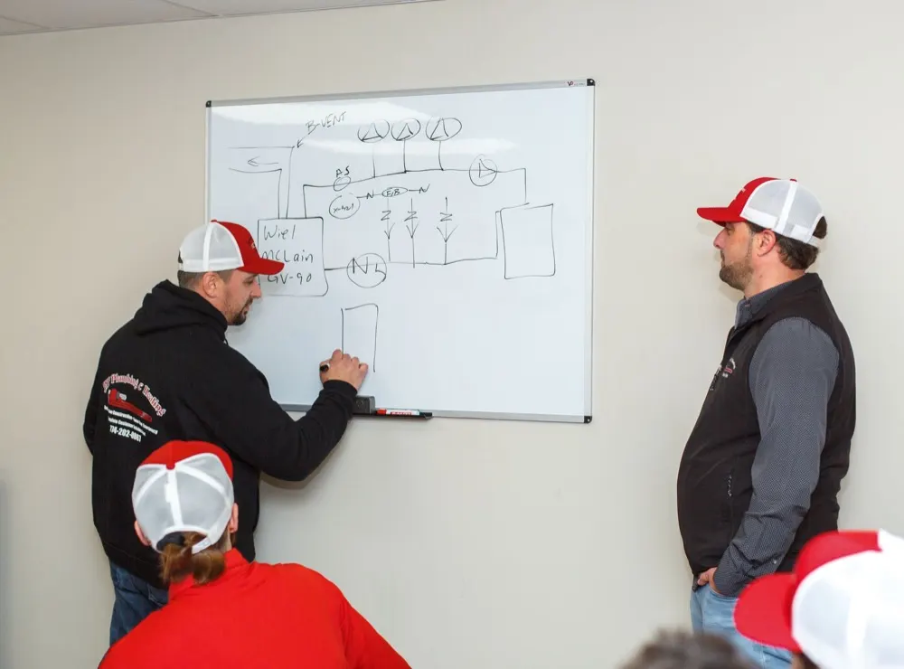 JSP team members during a training session at a whiteboard